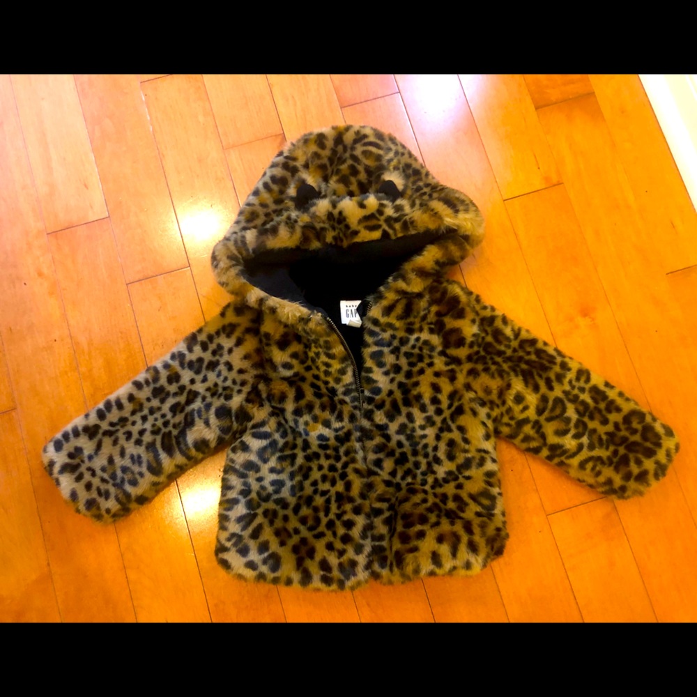 EUC leopard faux fur jacket 18-24 months